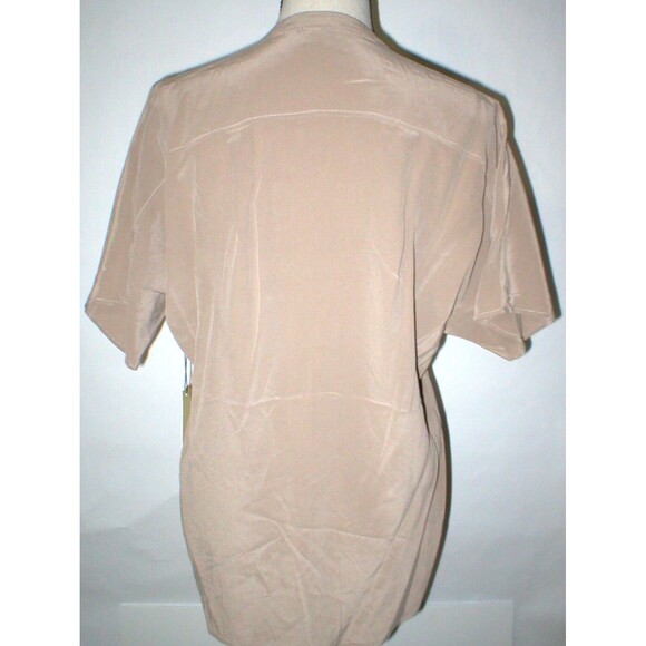 New Ecru NWT $174 Dark Tan Beige Womens Top Blouse S Silk Light Brown SS Small - Picture 3 of 9
